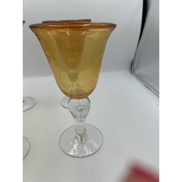 Abigails Yellow Amber Bubble Glass Water Goblets Optic Stem (Set of 4) 7.5 in - Picture 5 of 5